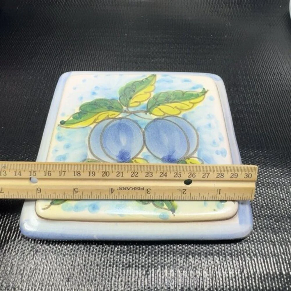 FRATANTONI Vietri Italy Hand Painted Art Pottery Tile Plum Fruit‎ Wall TRIVET